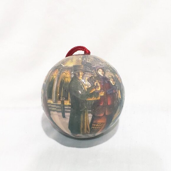 Vintage JC Penney Ball Paper Mache Victorian Scene People Outside Ornament 2" - Picture 3 of 5